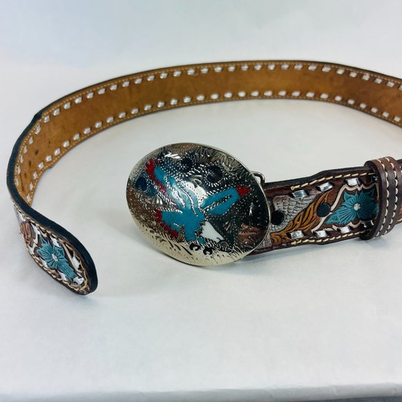 Beautiful Vintage 1960’s Turquoise Inlay Bald Eagle Silver Belt Buckle And Belt main image 8